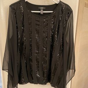 Alfani Black Sequin Chiffon Top